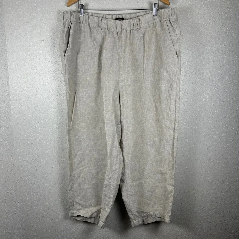 Quince Womens 2X 100% European Linen Pants Flax Pull On Elastic Waist Wide Leg